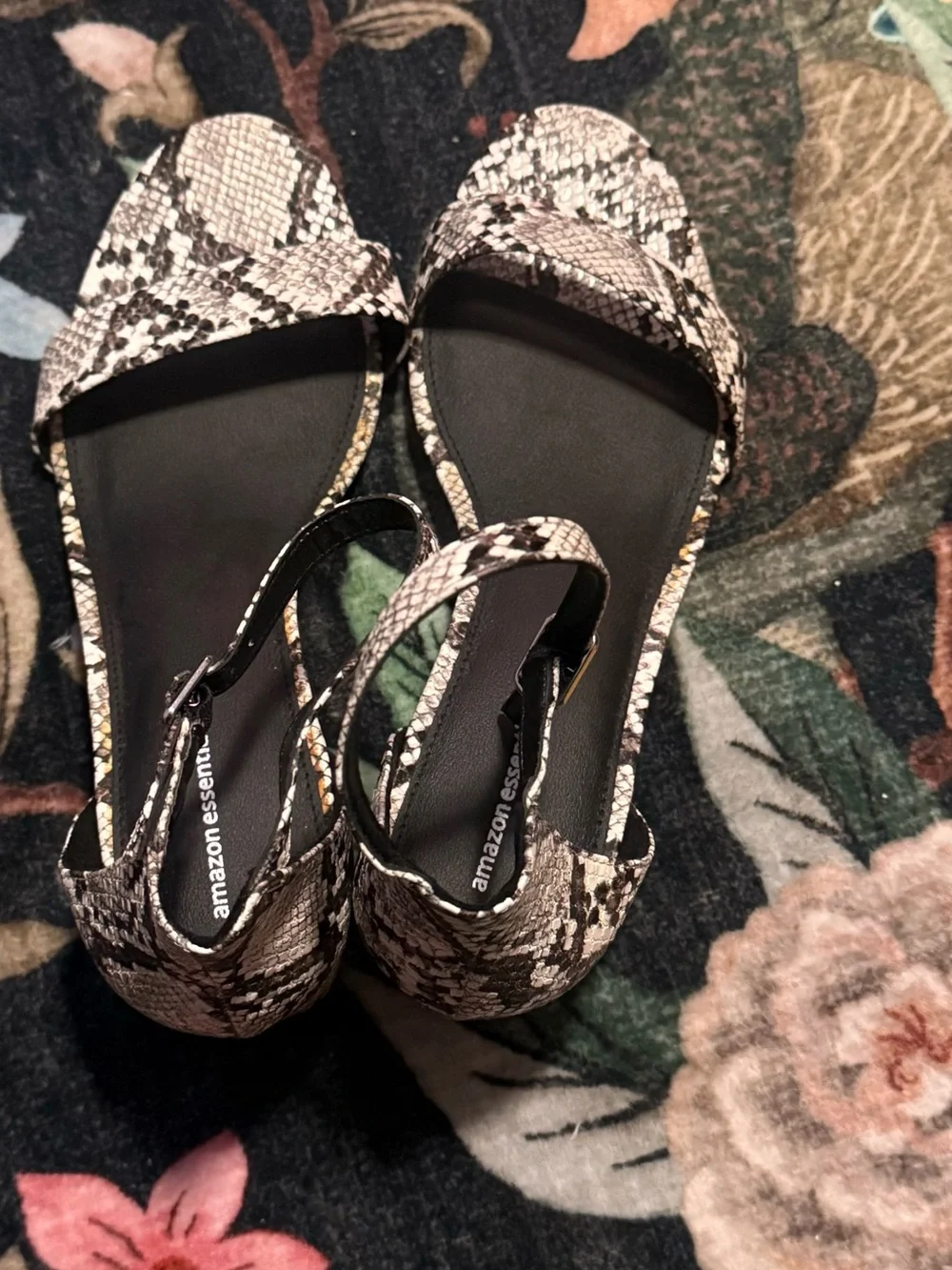 *NWOT* Amazon Essentials Snake-Print Ankle Strap Heels in Black and White